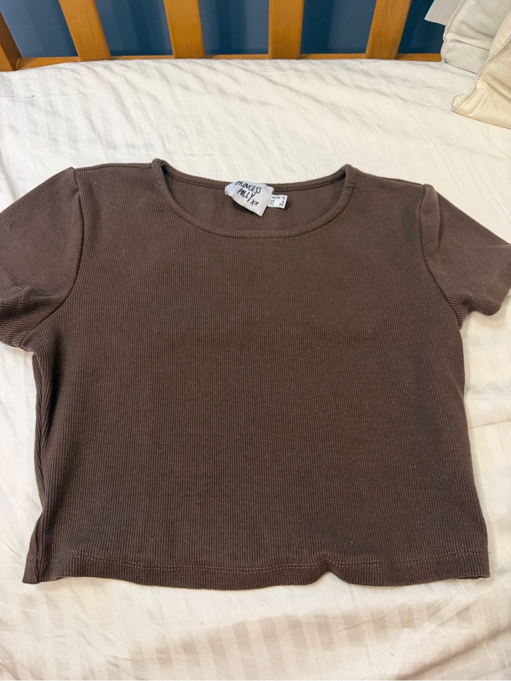 Princess Polly Chocolate Brown Ribbed Crewneck Crop Top